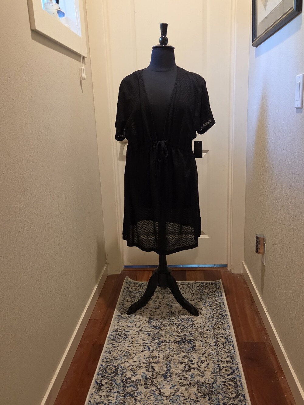 Portocruz Womens Sheer Black Tie-Waist Robe Cover-Up